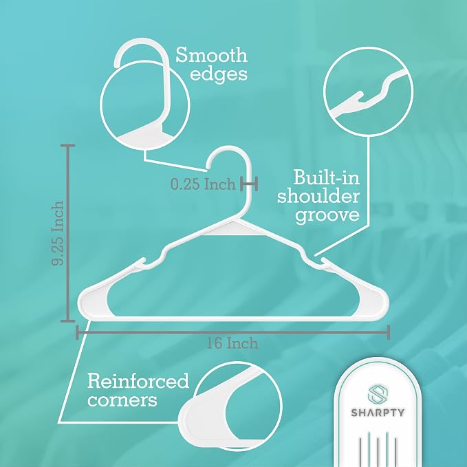Sharpty - Plastic Hangers - Adult Clothes Hangers - T-Shirt, Dress, Coat Hangers & Accessories - Notched Hanger, Durable & Versatile Color Clothing Closet Hanger(20-Pack,White)