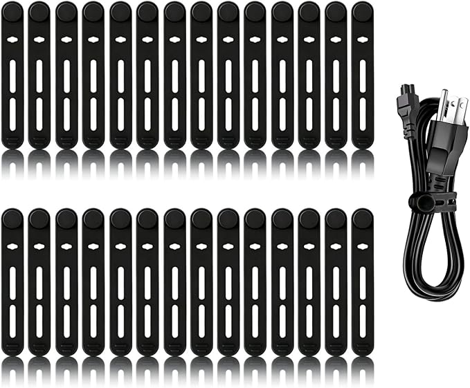 28Pcs Silicone Cable Ties Reusable, Multipurpose Cable Management Organizer, Adjustable Fastening Cable Straps with Locking Buckles, High Elasticity Cord Organizer, Travel Essentials (3.2in, Black)