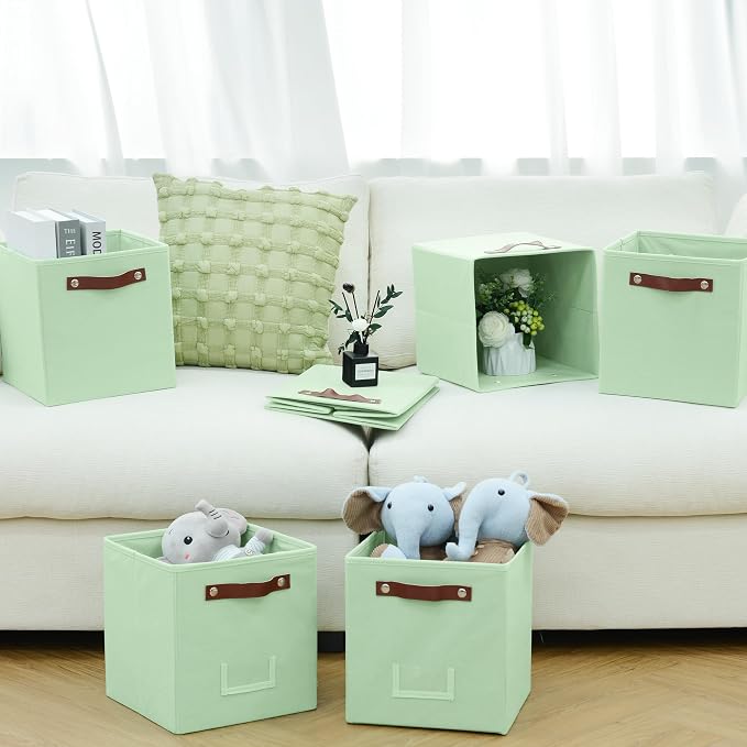 FinishingBo 6-Pack Storage Cubes with Handles & Label Holders Basket, Closet Cube Home Organizer Bins(Green, 10.5*10.5*11 inch)