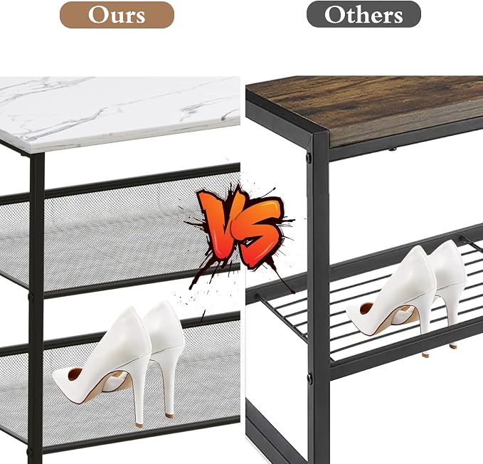 Garden 4 you Shoe Rack for Entryway 4 Tiers 11.8" D x 25" W x 28" H, Metal Shoe Rocks with White Wooden Tabletop, Angled Shoes Rack with Adjustable Mesh Shelves for Entryway Hallway Closet
