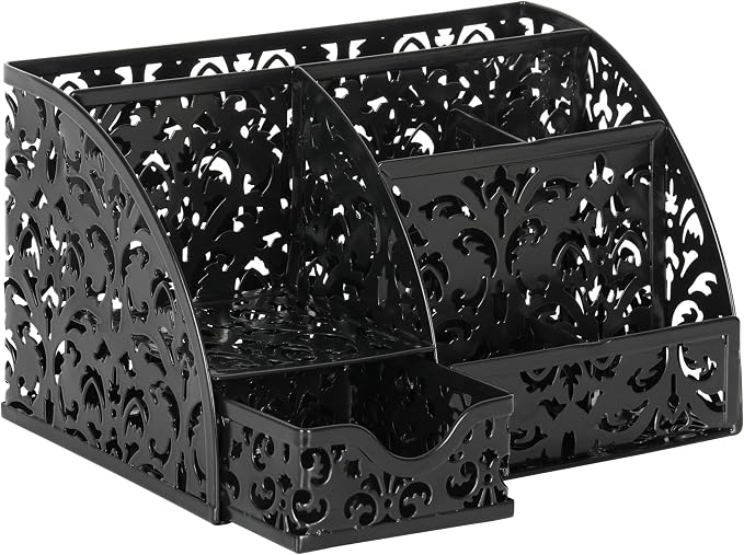 EasyPAG Desk Organizer and Pen Holder for Desk, Mesh Office Supplies Storage Caddy with Drawer for Small Space, Desktop Organizer for Home Office, Black