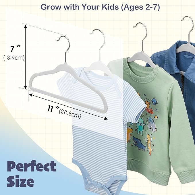 HOUSE DAY 11 Inch Velvet Baby Hangers 50 Pack Grey, Premium Kids Hangers for Children, Infant & Toddler Clothes, Durable Non Slip Small Baby Felt Hanger for Closet, Ideal for Everyday Use