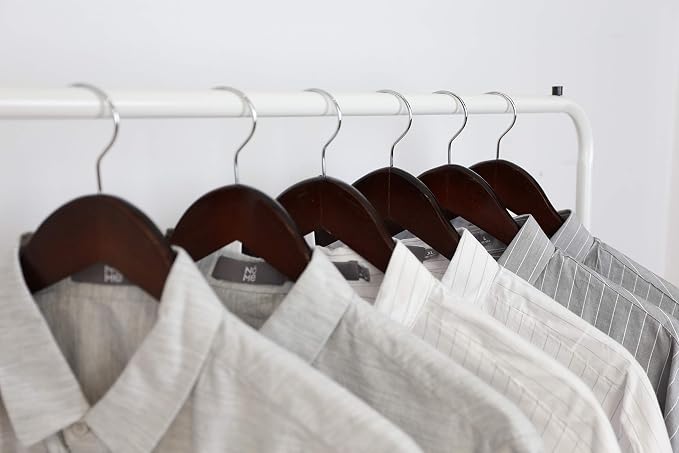 Coat Hangers, 18 Pack Solid Wooden Suit Hangers with Notched Cut Shoulder, Non-Slip Pant Bar, Extra Smooth and Splinter Free Walnut Finish