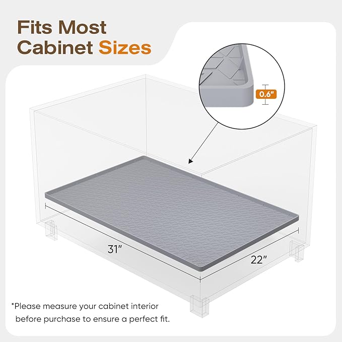 TRZZ Silicone Waterproof Under Sink Mat 31" x 22", Drip Tray and Cabinet Liner for Kitchen and Bathroom, Prevents Water Damage and Organizes Cabinets (Grey)