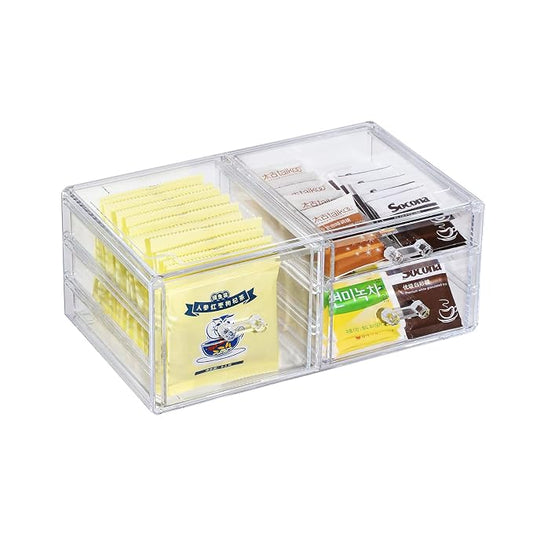 Cq acrylic 1 Pack Clear Stackable Storage Drawers for Vanity,Stackable 3 Drawers Desktop Organizer With Drawers,Cute Desk Storage for Office,Jewelry,Hair Clip,Beauty,Skincare and Make Up Organizers