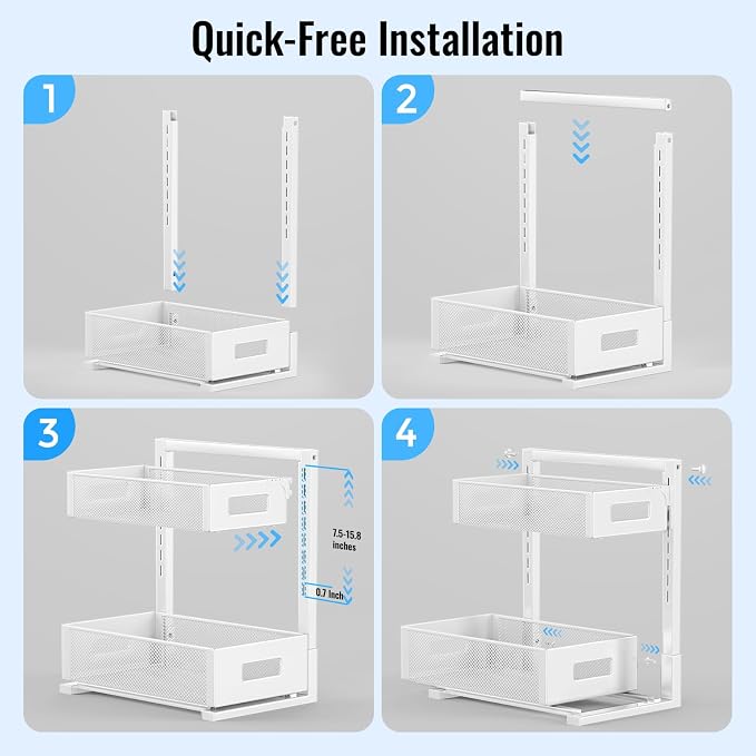 TISTAYA Under Sink Organizer, Bathroom Organizers and Storage, Cabinet Organizer for Kitchen, Bathroom, Pantry, Laundry, Study, White, 1XL, 2PCS