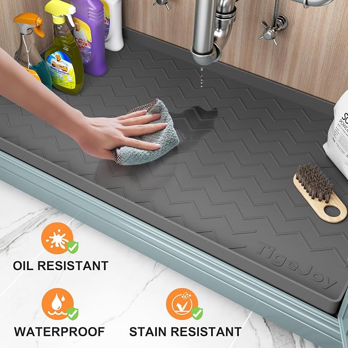 TigeJoy 28" x 22" Under Sink Mats for Kitchen Waterproof, Leak-Proof Silicone Mat Sink Protector and Cabinet Liner, Kitchen Essentials Organizer and Storage, Boot or Shoe Tray, Pet Feeding Mat
