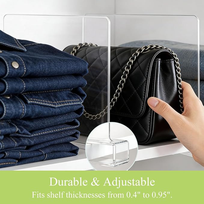 Acrylic Purse Organizer for Closet Shelf Dividers Organization Enthusiasts | Sturdy Shelf Dividers Closet Organizers for Clothes Towel Handbag - Clear Separators for Home Kitchen Office Space Saver