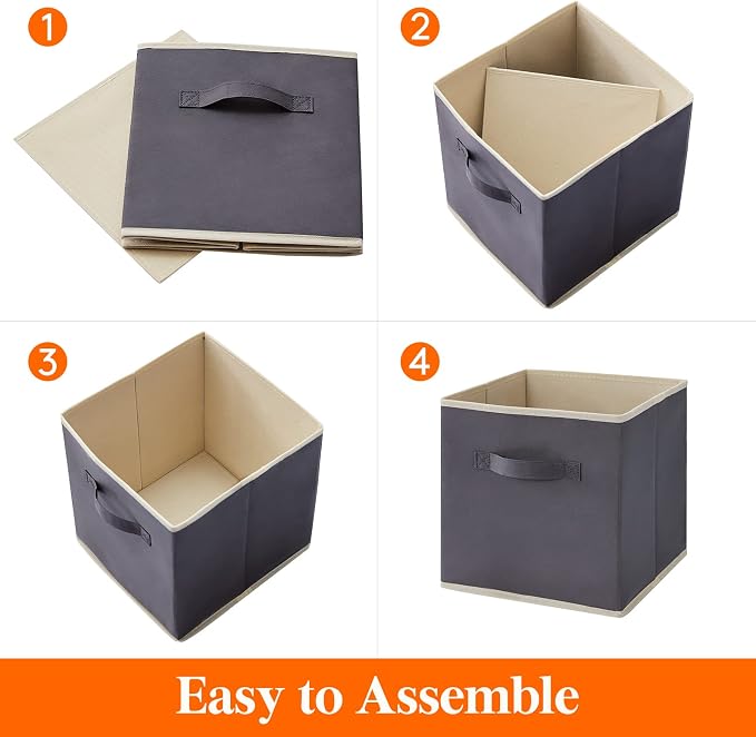 Lifewit Storage Cubes, Foldable Decorative Fabric Storage Baskets for Organizing Home Organizers with Handles for Shelves, Closet, 11 Inch Bins, 18L Gray, 6 Packs
