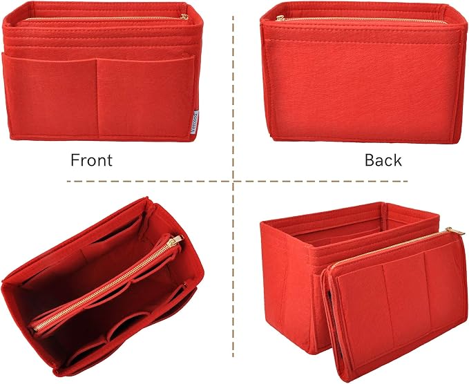 Vercord Felt Organizer Insert for Purse Handbag Tote Bag in Bag Inside Shaper Divider Neo Red Medium