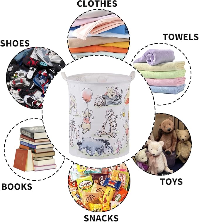 Bear Storage Basket,Nursery Large Hamper Canvas Laundry Basket Foldable With Waterproof Pe Coating,For Kids Boys And Girls, Bathroom, Bedroom, Clothes,Toy Bin