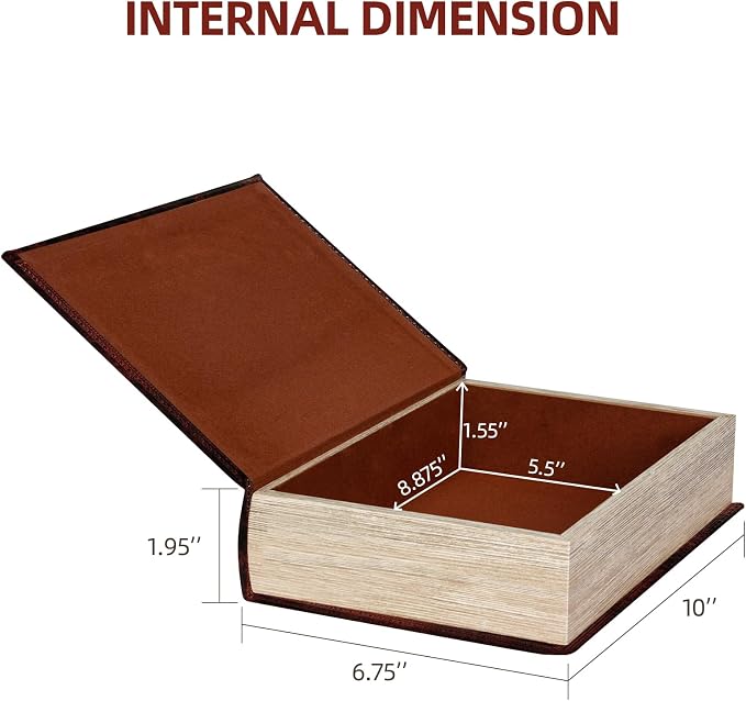 Decorative Vintage Style Faux Leather Embossing Book Storage Box, Hollow Wood, 3-01, Brown - Birthday/Graduation Gift, Hidden Surprise