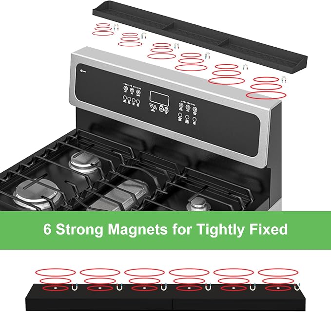 30 Inch Silicone Stove Top Shelf Magnetic for Kitchen, Strong Magnetic Heat Resistant Spice Rack Organizer for Over Stove Oven - (Black)