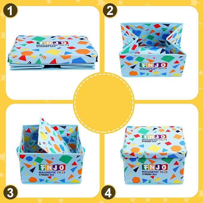 FNJO Toy Storage Bin,Foldable Toy Organizer with Lid, Playroom Organizer,Toy Holder,Storage Box for Magnetic Tiles and other gadget