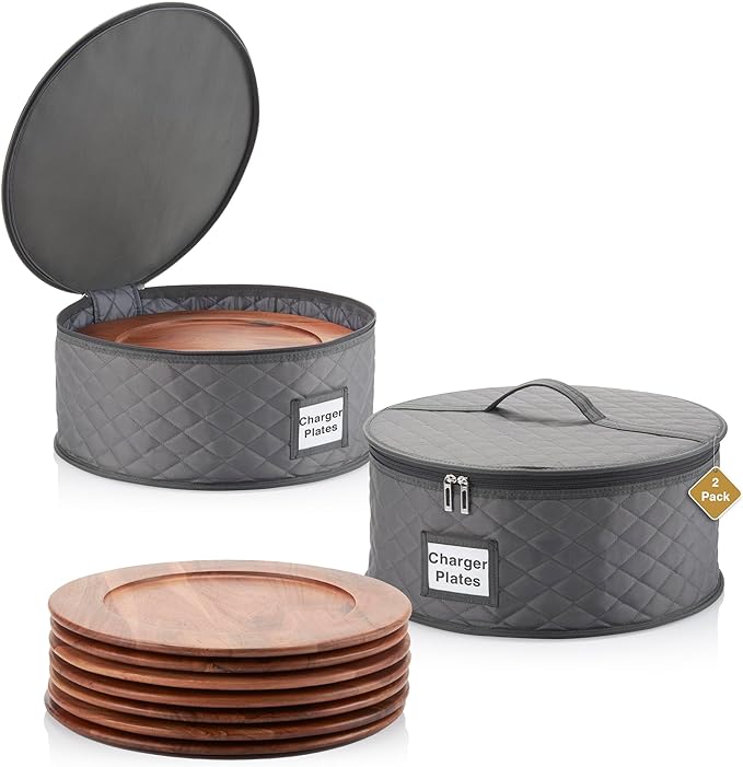 2 Pack China Storage Containers for Charger Plates - 15" W x 7" H - Includes 24 Felt Pads - Hard Top and Bottom - Great for Platters, Big Plates and Serving Dishes