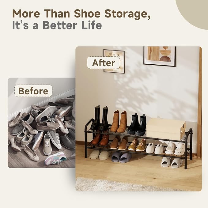 Shoe Rack,Long Shoe Organizer For Closet,Wide Shoe Storage For Entryway, 2 Tier Sturdy Metal Free Standing Shoe Shelf