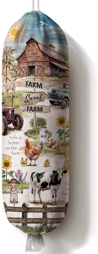 Sweet Farm Life Plastic Bag Holder,Grocery Bag Holder Organizer Storage,Farmhouse Kitchen Decor 23"x9"