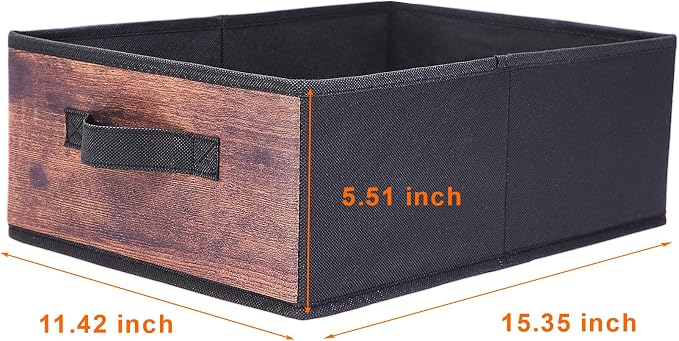 JAKAGO Fabric Storage Bins set of 4 Rectangle Storage Baskets with Handle Foldable Closet Organizer for Clothes Towel bedding Books Collapsible Clothing Container for Shelves Bedroom(Wood Low)