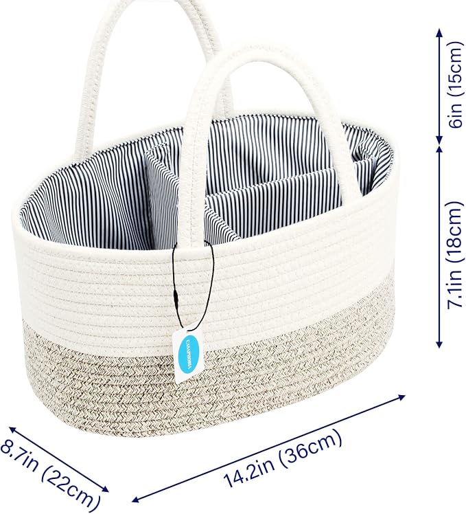 Casaphoria Caddy Organize Woven Hamper Cotton Rope Basket Caddy for Storage, 100% Cotton Towel Basket with Handle, Portable Bag, Light Brown (14.2''8.7''7.1'')
