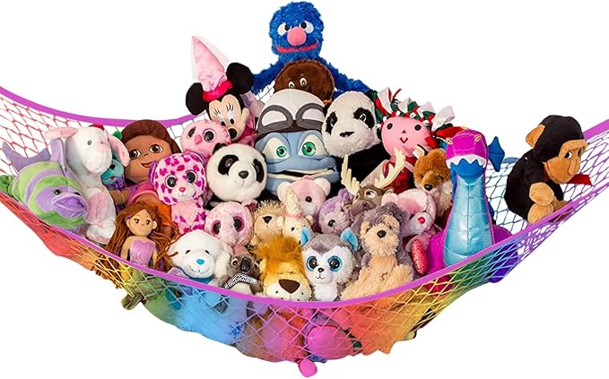 Stuffed Animal Hammock, Large | Corner Stuffed Animal Storage & Plushie Net | Toy Hammock for Stuffed Animals | Holds 12lbs | Easy Hang, All Hardware Included | Rainbow Bedroom Decor | by Lilly's Love