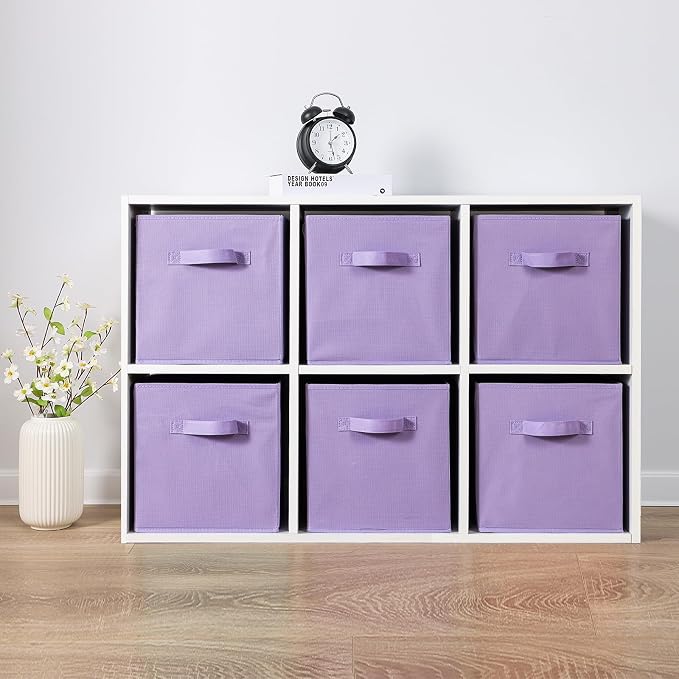 Stero Fabric Storage Bins 6 Pack Fun Colored Durable Storage Cubes with Fabric Handles Foldable Cube Baskets for Home, Kids Room, Closet and Toys Organization Purple