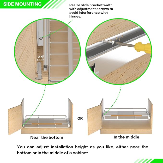 Expandable Pull Out Drawer Cabinet Organizers, Heavy Duty Slide Out Storage Shelf for Home Kitchen Pantry Cupboard Pots Pans, Adjustable Width from 23.2"~39.9", Stainless Steel 2 Pack