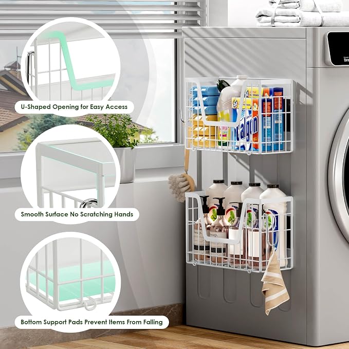 4 Pack Magnetic Shelves For Fridge, White Potato Onion Storage Bin | Magnetic Fruit Basket for Fridge Organizers and Storage, Veggie Onion Potato Wire Storage Basket for Kitchen, Pantry Laundry