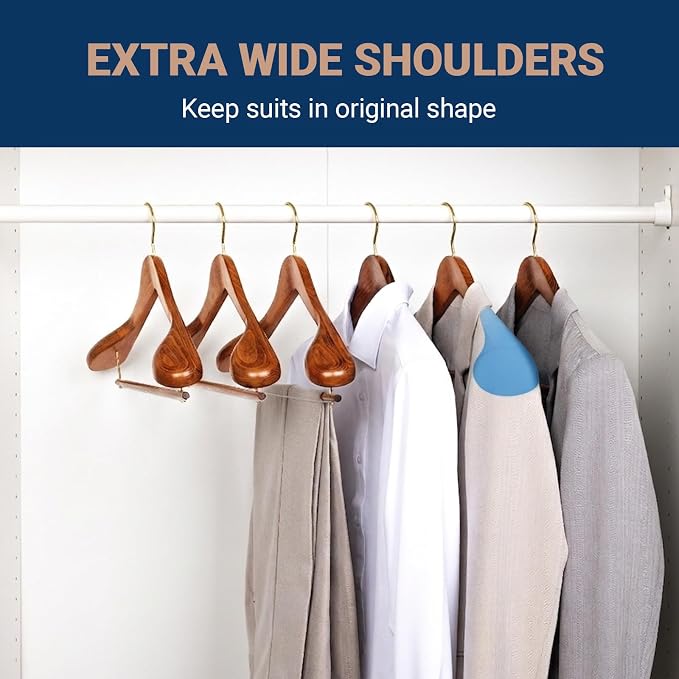 Amber Home 6 Pack Wide Shoulder Wooden Suit Hangers, Vintage | Antique Wood Coat Hangers with Non Slip Pants Bar, Clothes Hangers for Jackets, Sweaters, Pants & Heavy Clothes