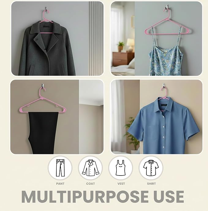 Utopia Home Plastic Hangers 50 Pack – Built-in Strap Hooks Pink | Space saving | Durable & strong | Closet organizer | Clothes hangers | Ideal for shirts, pants, skirts & coats