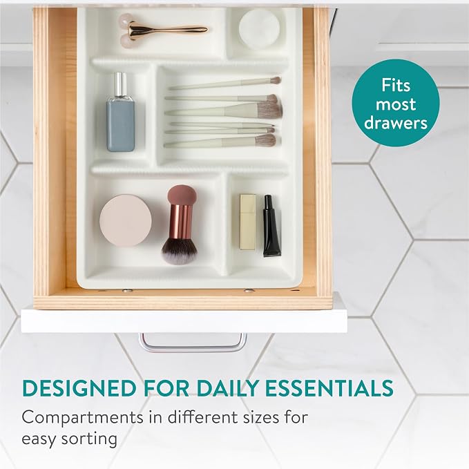 Navaris Felt Drawer Organizer - Compact Trays - Utensil Organizers for Silverware Stationary Makeup - Kitchen Cutlery Bathroom Desk Organization Tray - 15.9x12 (40.5x30.5cm) White