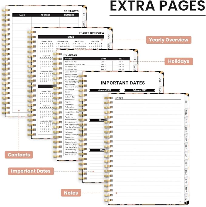 Planner 2026-2027, Hardcover Monthly and Weekly Academic Planner July 2026 - June 2027, Teacher and Student Calendar Agenda Book with Tabs, A5 (6.3" x 8.5"), Ideal for School and Office, Bee Blossom