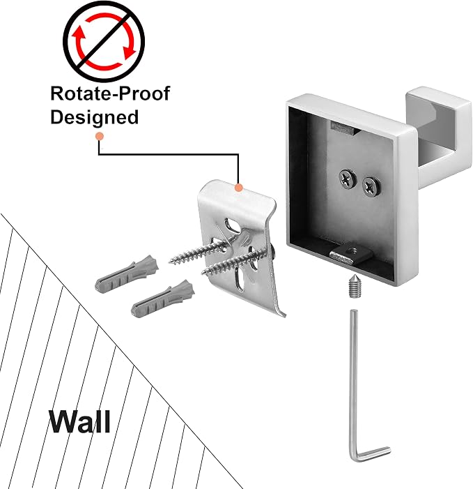Nolimas Towel Hook Stainless Steel Bathroom Rustproof Clothes Towel Coat Hook Wall Mounted Square Toilet Kitchen, Heavy Duty Door Hanger, 2 Pack, Chrome Polished