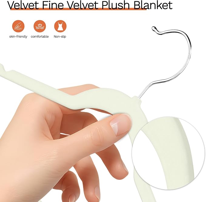 Ivory Velvet Hangers 20 Pack, Slim Space Saving Suit Hangers for Closet Organizer, Rotating Silver Hook, Non Slip Clothes Felt Hanger Heavy Duty for Coat,Shirt, Pants, Camisole, Dress