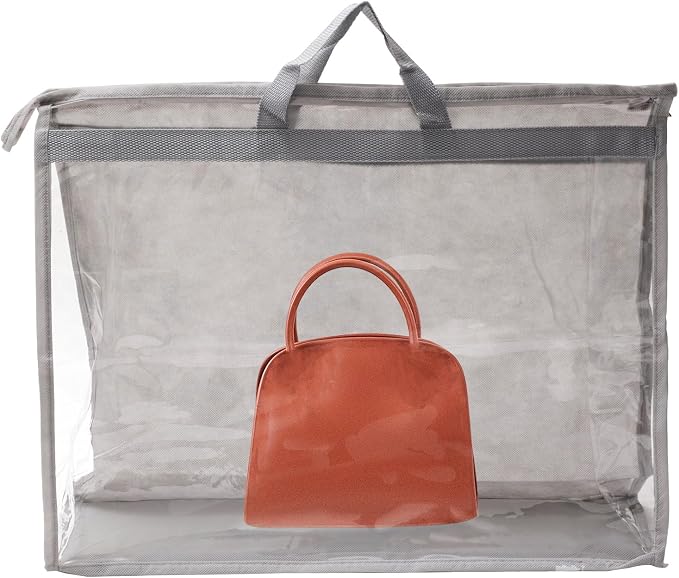 PATIKIL Handbag Dust Bags, 2 Pack Clear Purse Storage Organizer XXL Size PVC Dustproof Handbag Cover Transparent Purse Protector, Light Gray