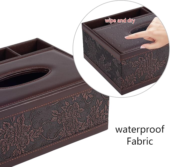 Tissue Box Cover Rectangle Retro Tissue Box Holder PU Leather Facial Tissues Organizer,Multifunctional Remote Control Stationery Storage Box,Home Office Supplies Car Napkin Caddy