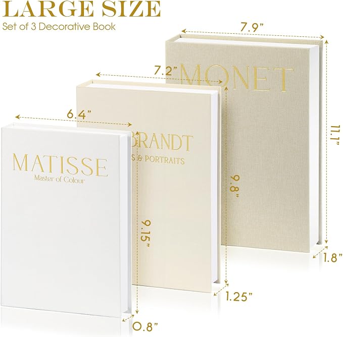 Set of 3 Decorative Books for Home Decor, Linen Faux Books for Coffee Table, Bookshelf or Mantel, Aesthetic Fake Book Storage Boxes with Magnetic Snap for Photo Organization & Keepsakes Box