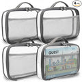 holay 4 Packs PVC Toy Storage Organizer with Zipper, Name Tag & Manual Pocket, Clear Durable Case for Blocks, Clay, Board Games, Travel (Gray, Small)