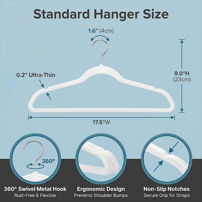 HOUSE DAY Ivory Plastic Hangers 20 Pack - Ultra-Thin Heavy Duty Non-Velvet | Hangers with 360° Swivel Hook & Non Slip Notches - Slim Space Saving Clothes Hangers Ideal for Dresses Coats Shirts Jackets