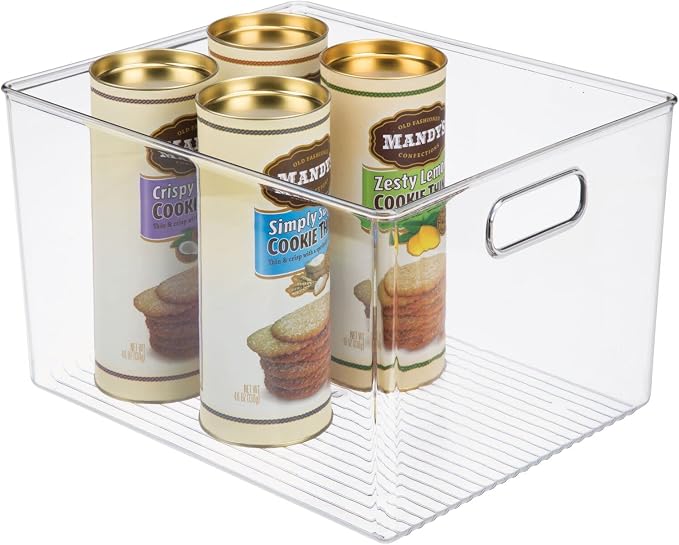 mDesign Plastic Storage Organizer Container Bin for Kitchen Organization in Pantry, Cabinet, Countertop Fridge, Refrigerator, and Freezer - Hold Food, Drink, or Snacks, Ligne Collection, Clear