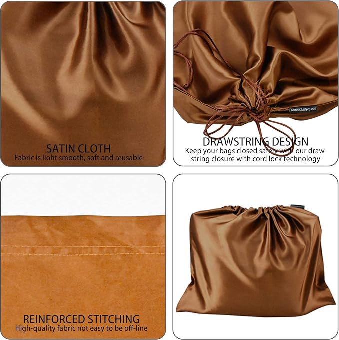 GONGKANGYUAN 12 Pcs Dust Bags for Purses and Handbags Satin Purse Storage Organizer With Drawstring Closure Handbag Protector (Brown)