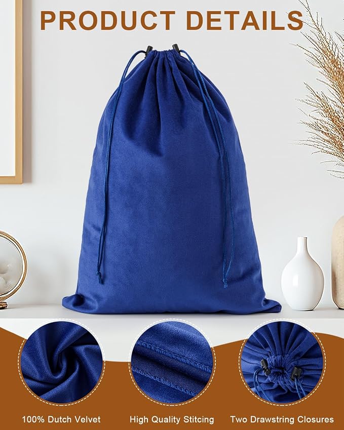 2 Pcs Shoe Bags for Travel, Dust Velvet Bags, Palace Blue, 17.3x12.6 Inch | Washable & Reusable Travel Shoe Bags, Dustproof Shoe Bags with Drawstring Closure, Suitable for Travel, Home Storage