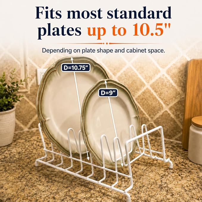 Huji Plates Holder Pots Pans Lid Organizer Rack for Cabinet, Pantry or Kitchen Counter (TWO, WHITE)