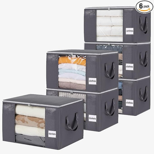 Blanket Storage Bags 6 Pack 60L Clothes Closet Organizer Containers PE