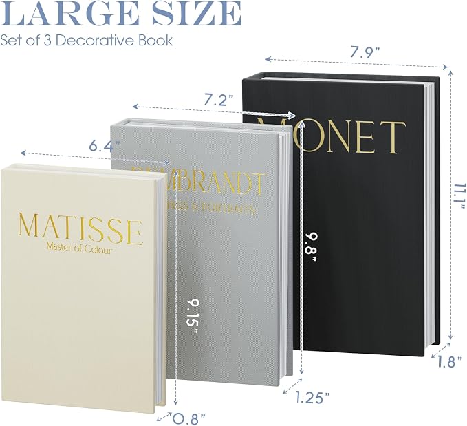 Set of 3 Decorative Books for Home Decor, Linen Faux Books for Coffee Table, Bookshelf or Mantel, Aesthetic Fake Book Storage Boxes with Magnetic Snap for Photo Organization & Keepsakes Box