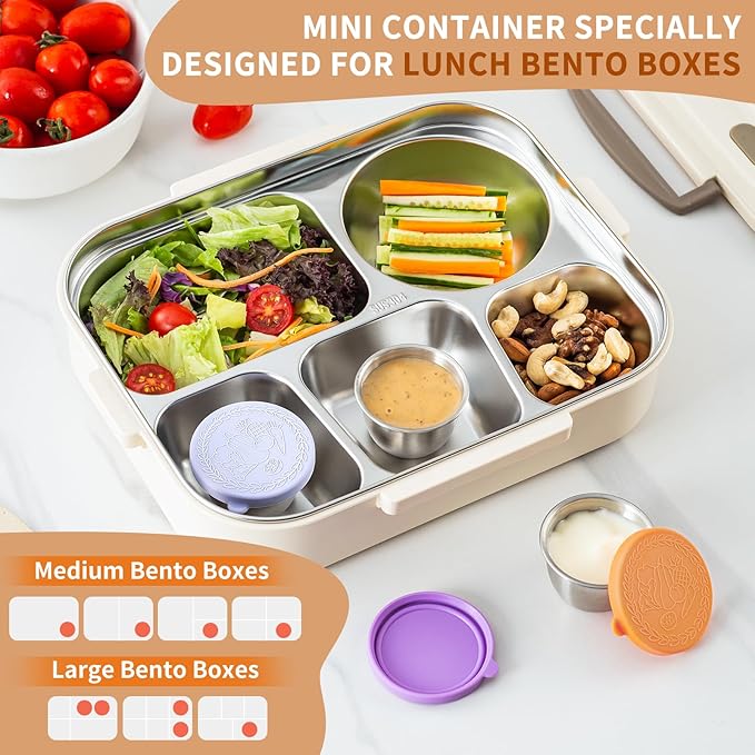 8 Pack - 2.4 Oz Small Salad Dressing Containers To Go, Sauce Cups with Lids | Food-grade stainless steel, leakproof reusable, BPA-free silicone, for lunch boxes, Kitchen storage, Picnic & meal prep