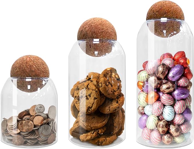 NUTRIUPS Storage Glass Jar Set Food Storage Tank With Wooden Lid 500 ML,800ML,1200ML