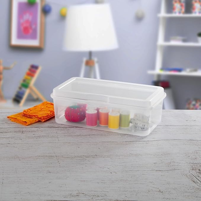 Sterilite 6-Pack Rectangular Large FlipTop, Clear Plastic Storage Box with Hinged Lid - Stackable Multipurpose Organizer for Art and Craft Supplies, Accessories, Photos & CDs, Home or Office Use