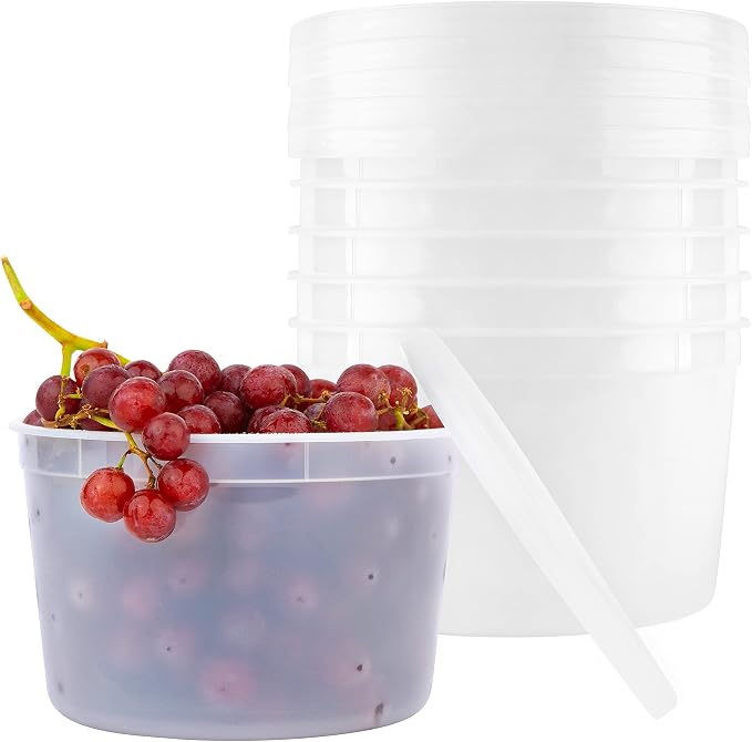 BluShine Deli Containers with Lids, Plastic Food Storage Containers | 64 oz, 12 sets Plastic Deli Food Storage Containers with Airtight Leak Proof Lids, Reusable, Microwave and Freezer Safe