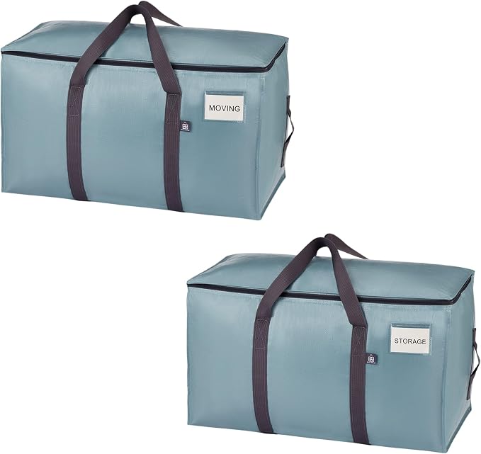 VENO 2 Pack Heavy Duty Moving Bags, 90L Extra Large Moving Boxes Alternative, 50lbs Load,Wraparound Handles,Zippers & Tag,Packing Supplies for College Dorm Essentials, Clothes Storage(Light Blue)
