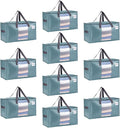 VENO 10 Pack Heavy Duty Moving Bags, Clothes and Comforter Storage Bags with Clear Window, College Dorm Essentials Packing Supplies, Foldable Boxes Alternative (Shiny Light Blue, 10 Pack)